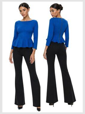 Alice + Olivia Peplum Top Royal Blue Ponte Knit Stretch S